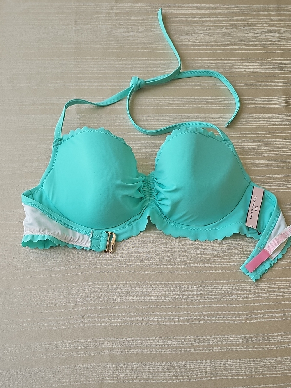Victoria's Secret Aqua Scalloped Getaway Halter Bikini Top